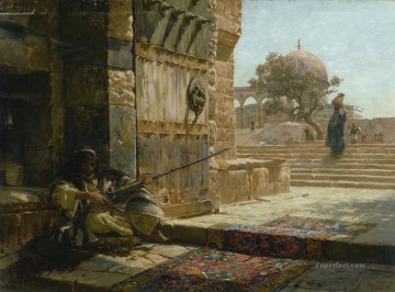 グスタフ・バウエルンファイント Painting - エルサレム神殿の入り口の番兵 グスタフ・バウアーンファインド 東洋学者